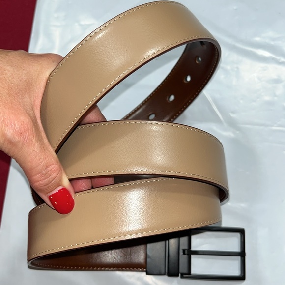 BELTOX FINE TAN/BROWN BELT black buckle Reversible SMOOTH LEATHER 46-50”, 120cm - Picture 2 of 8